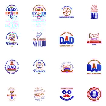 Happy fathers day 16 Blue and red Lettering happy fathers day Editable Vector Design Elements