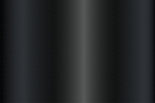 Black foil background. Metal textured shiny gradient. Stainless glossy surface with reflection. Realistic chrome backdrop. Vector illustration