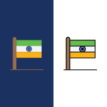 Indian Flag Sign Day  Icons Flat and Line Filled Icon Set Vector Blue Background