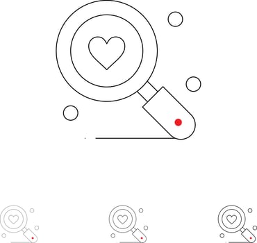 Search Love Heart Wedding Bold and thin black line icon set vector