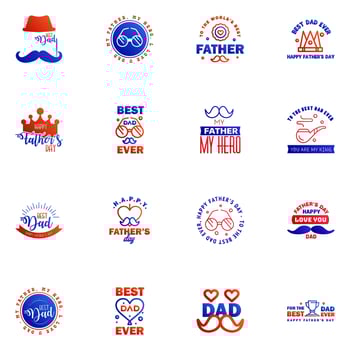 Happy fathers day 16 Blue and red Lettering happy fathers day Editable Vector Design Elements