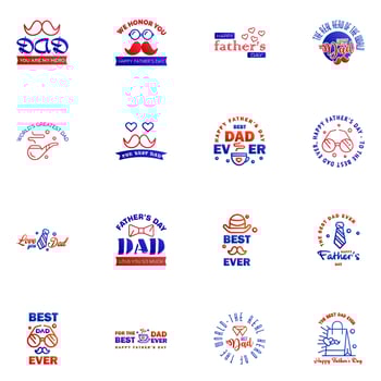 Happy Fathers day greeting hand lettering badges 16 Blue and red Typo isolated on white Typography design template for poster banner gift card t shirt print label sticker Retro vintage style V vector
