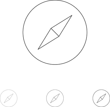 Instagram Compass Navigation Bold and thin black line icon set vector