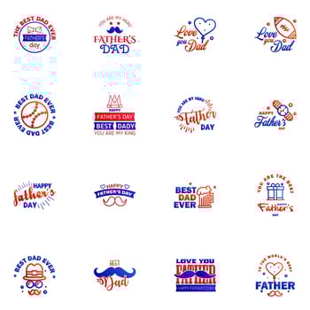 Set of fathers day 16 Blue and red design elements Editable Vector Design Elements
