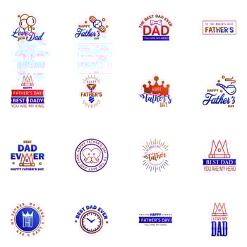 Happy fathers day set 16 Blue and red Vector typography Vintage lettering for fathers day greeting cards banners tshirt design You are the best dad Editable Vector Design Elements