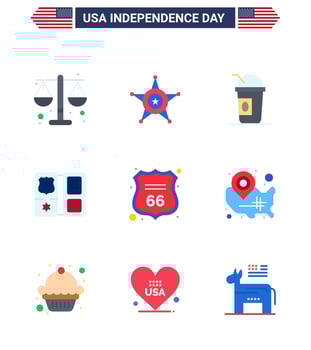 9 Flat Signs for USA Independence Day shield star america american book Editable USA Day Vector Design Elements