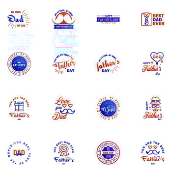Happy fathers day 16 Blue and red Typography set Vector typography Vintage lettering for greeting cards banners tshirt design You are the best dad Editable Vector Design Elements