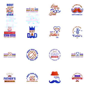 Happy fathers day 16 Blue and red vintage retro type font Illustrator eps10 Editable Vector Design Elements