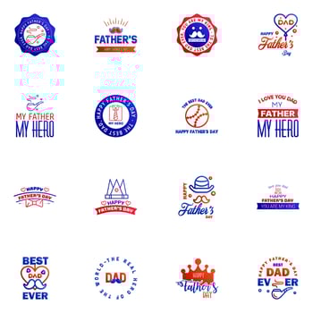 Happy Fathers Day vector hand lettering 16 Blue and red Calligraphy illustration for greeting card festival poster etc Editable Vector Design Elements