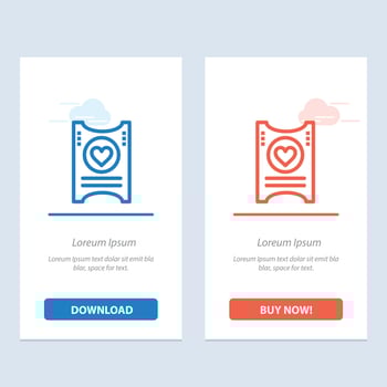 Ticket Love Heart Wedding  Blue and Red Download and Buy Now web Widget Card Template vector