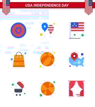 USA Independence Day Flat Set of 9 USA Pictograms of american packages america flag money usa Editable USA Day Vector Design Elements