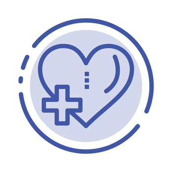Heart Love Add Plus Blue Dotted Line Line Icon vector