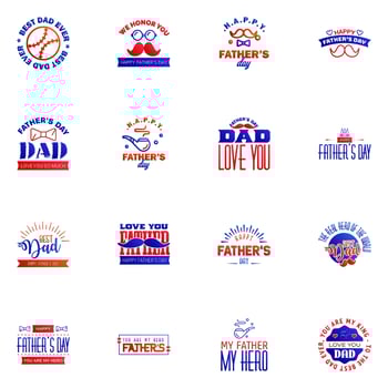 Happy fathers day greeting cards set 16 Blue and red Vector typography lettering Usable for banners print You are the best dad text design Editable Vector Design Elements