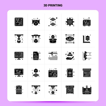 Solid 25 3d Printing Icon set Vector Glyph Style Design Black Icons Set Web and Mobile Business ideas design Vector Illustration