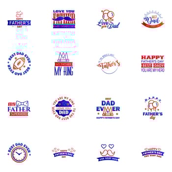Happy fathers day 16 Blue and red Lettering happy fathers day Editable Vector Design Elements