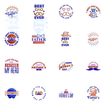 Set of fathers day 16 Blue and red design elements Editable Vector Design Elements