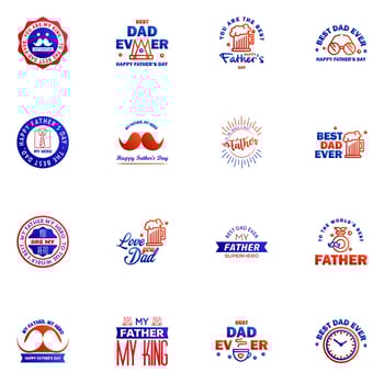 Happy fathers day 16 Blue and red typography set Vector emblems Lettering for greeting cards banners tshirt design You are the best dad Editable Vector Design Elements