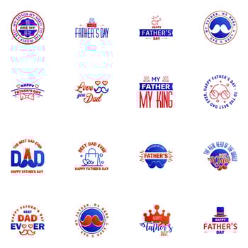 Happy Fathers Day vector hand lettering 16 Blue and red Calligraphy illustration for greeting card festival poster etc Editable Vector Design Elements