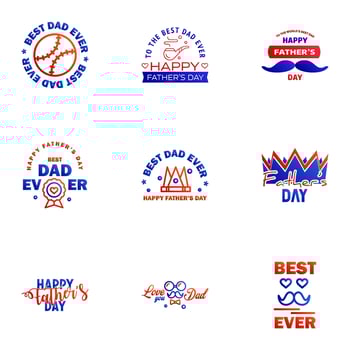 Happy fathers day card 9 Blue and red Set Vector illustration Editable Vector Design Elements