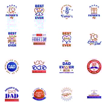 Happy Fathers Day vector hand lettering 16 Blue and red Calligraphy illustration for greeting card festival poster etc Editable Vector Design Elements