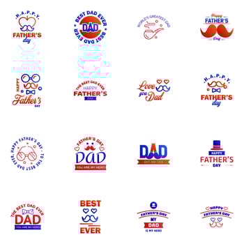 HAPPY FATHERS DAY 16 Blue and red HOLIDAY HAND LETTERING VECTOR HAND LETTERING GREETING TYPOGRAPHY Editable Vector Design Elements