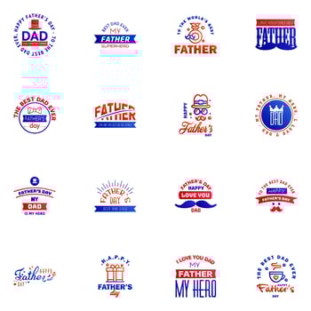 Happy fathers day 16 Blue and red vintage retro type font Illustrator eps10 Editable Vector Design Elements