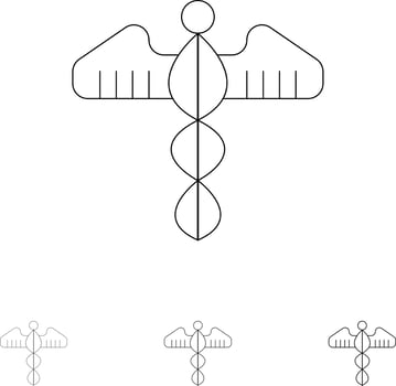 Medical Symbol Heart Health Care Bold and thin black line icon set vector
