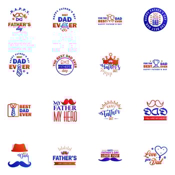 Happy Fathers Day 16 Blue and red Vector Element Set Ribbons and Labels Editable Vector Design Elements