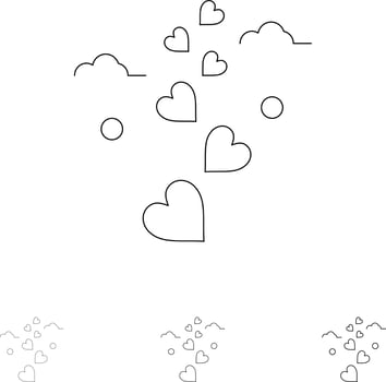 Hearts Love Loving Wedding Bold and thin black line icon set vector
