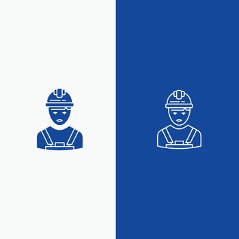 Worker Industry Avatar Engineer Supervisor Line and Glyph Solid icon Blue banner Line and Glyph Solid icon Blue banner vector