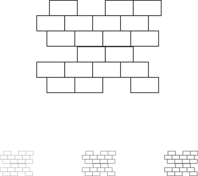 Brick Bricks Wall Bold and thin black line icon set vector