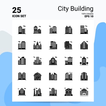 25 City Building Icon Set 100 Editable EPS 10 Files Business Logo Concept Ideas Solid Glyph icon design vector