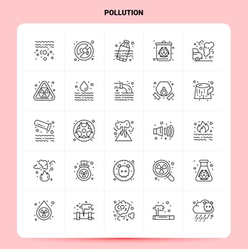 OutLine 25 Pollution Icon set Vector Line Style Design Black Icons Set Linear pictogram pack Web and Mobile Business ideas design Vector Illustration