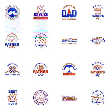 Happy Fathers Day vector hand lettering 16 Blue and red Calligraphy illustration for greeting card festival poster etc Editable Vector Design Elements