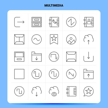 OutLine 25 Multimedia Icon set Vector Line Style Design Black Icons Set Linear pictogram pack Web and Mobile Business ideas design Vector Illustration