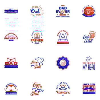Happy fathers day set 16 Blue and red Vector typography Vintage lettering for fathers day greeting cards banners tshirt design You are the best dad Editable Vector Design Elements
