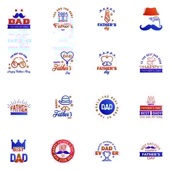 Happy Fathers Day vector hand lettering 16 Blue and red Calligraphy illustration for greeting card festival poster etc Editable Vector Design Elements