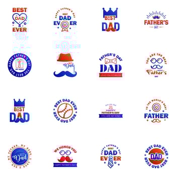 Love You Papa Card Design for Happy Fathers Day Typography Collection 16 Blue and red Design Editable Vector Design Elements