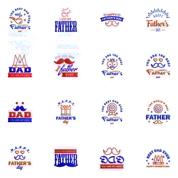 Happy Fathers Day Greeting Card 16 Blue and red Happy fathers day card vintage retro type font Editable Vector Design Elements