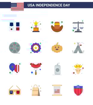 16 USA Flat Pack of Independence Day Signs and Symbols of american play cap movis law Editable USA Day Vector Design Elements