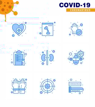 9 Blue viral Virus corona icon pack such as kidney paper protect vaccine list viral coronavirus 2019nov disease Vector Design Elements