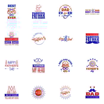 Happy fathers day 16 Blue and red Lettering happy fathers day Editable Vector Design Elements