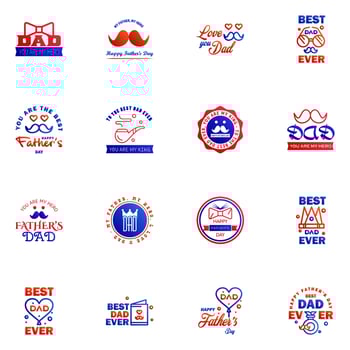 Happy fathers day 16 Blue and red Lettering happy fathers day Editable Vector Design Elements