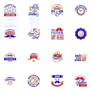 Set of Happy Fathers day elements 16 Blue and red Vector illustration Editable Vector Design Elements