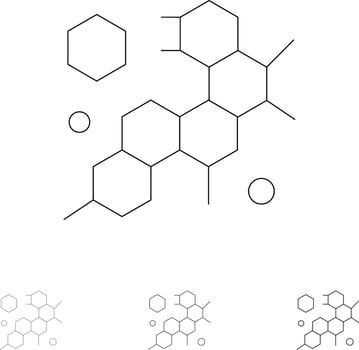 Cell Molecule Science Bold and thin black line icon set vector