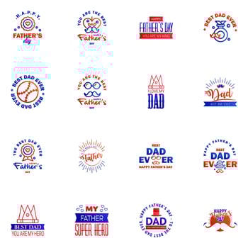 Happy Fathers Day greeting Card 16 Blue and red Calligraphy Vector illustration Editable Vector Design Elements