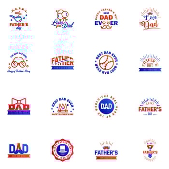 Happy Fathers Day Greeting Card 16 Blue and red Happy fathers day card vintage retro type font Editable Vector Design Elements