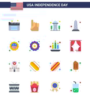 Pack of 16 creative USA Independence Day related Flats of security washington landmark usa monument Editable USA Day Vector Design Elements