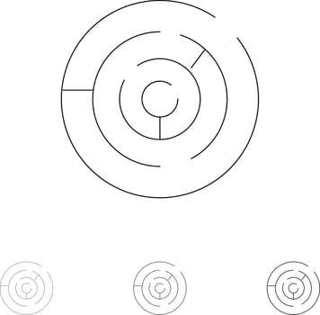 Circle Circle Maze Labyrinth Maze Bold and thin black line icon set vector