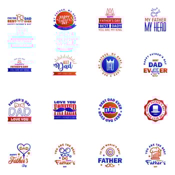 Happy fathers day 16 Blue and red Lettering happy fathers day Editable Vector Design Elements